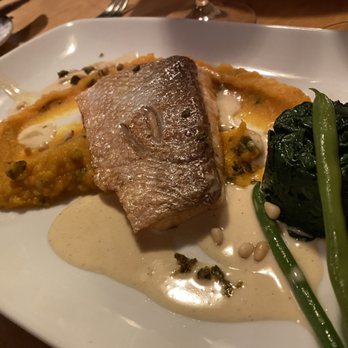SKADI - Crispy salmon with butternut squash, pine nuts, fried capers, green beans, spinach - Modern European Near Me - Mammoth Lakes, California SKADI - Crispy salmon with butternut squash, pine nuts, fried capers, green beans, spinach - Modern European Near Me - Mammoth Lakes, California
