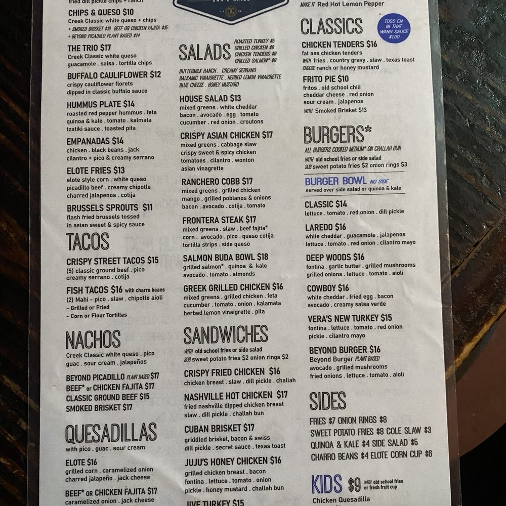 Cedar Creek - Menu - Bars Near Me - Houston, Texas