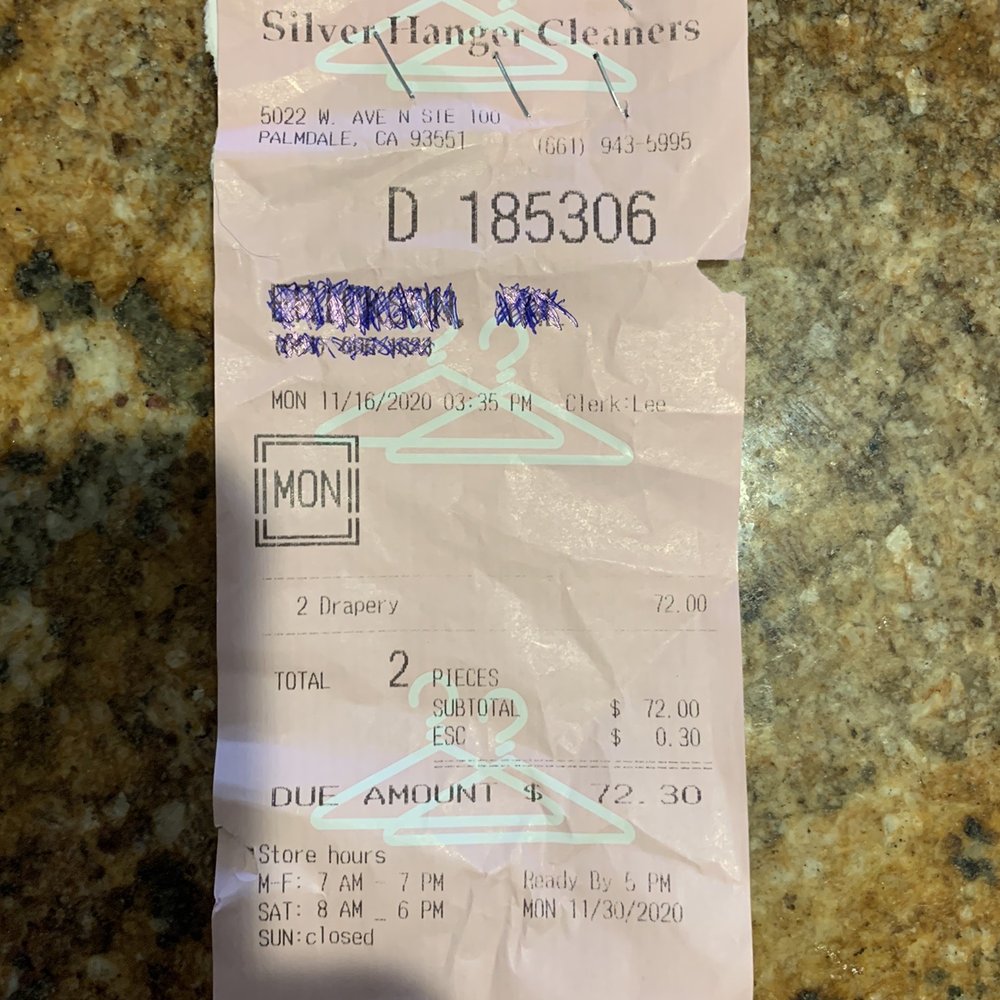 Silver Hanger Cleaners - For the amount that I paid service and quality we're not there. - Dry Cleaning Near Me - Palmdale, California Silver Hanger Cleaners - For the amount that I paid service and quality we're not there. - Dry Cleaning Near Me - Palmdale, California