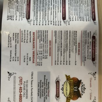 Jarritos Restaurant - Menu front - Tacos Near Me - Fairfield, California