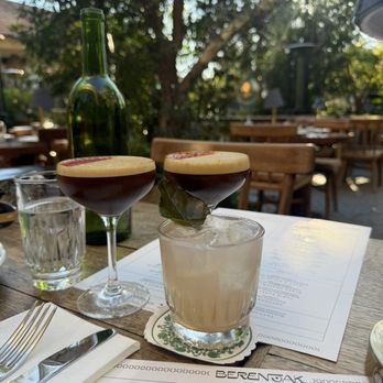 Berenjak - Left to right: saffron carajillo (2x), salted plum and marigold margarita - Persian/Iranian Near Me - Los Angeles, California