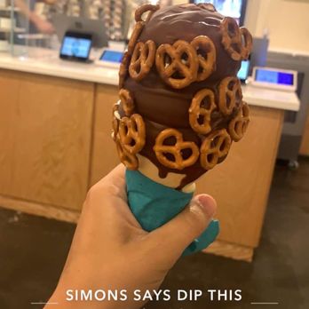 Simons Says Dip This - PB core, dark chocolate dip, pretzel topping - Ice Cream & Frozen Yogurt Near Me - Durham, North Carolina Simons Says Dip This - PB core, dark chocolate dip, pretzel topping - Ice Cream & Frozen Yogurt Near Me - Durham, North Carolina