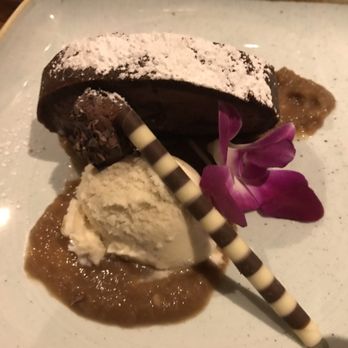Coast Kitchen - Chocolate cake with eggnog gelato and apple purée - Seafood Near Me - Jenner, California Coast Kitchen - Chocolate cake with eggnog gelato and apple purée - Seafood Near Me - Jenner, California