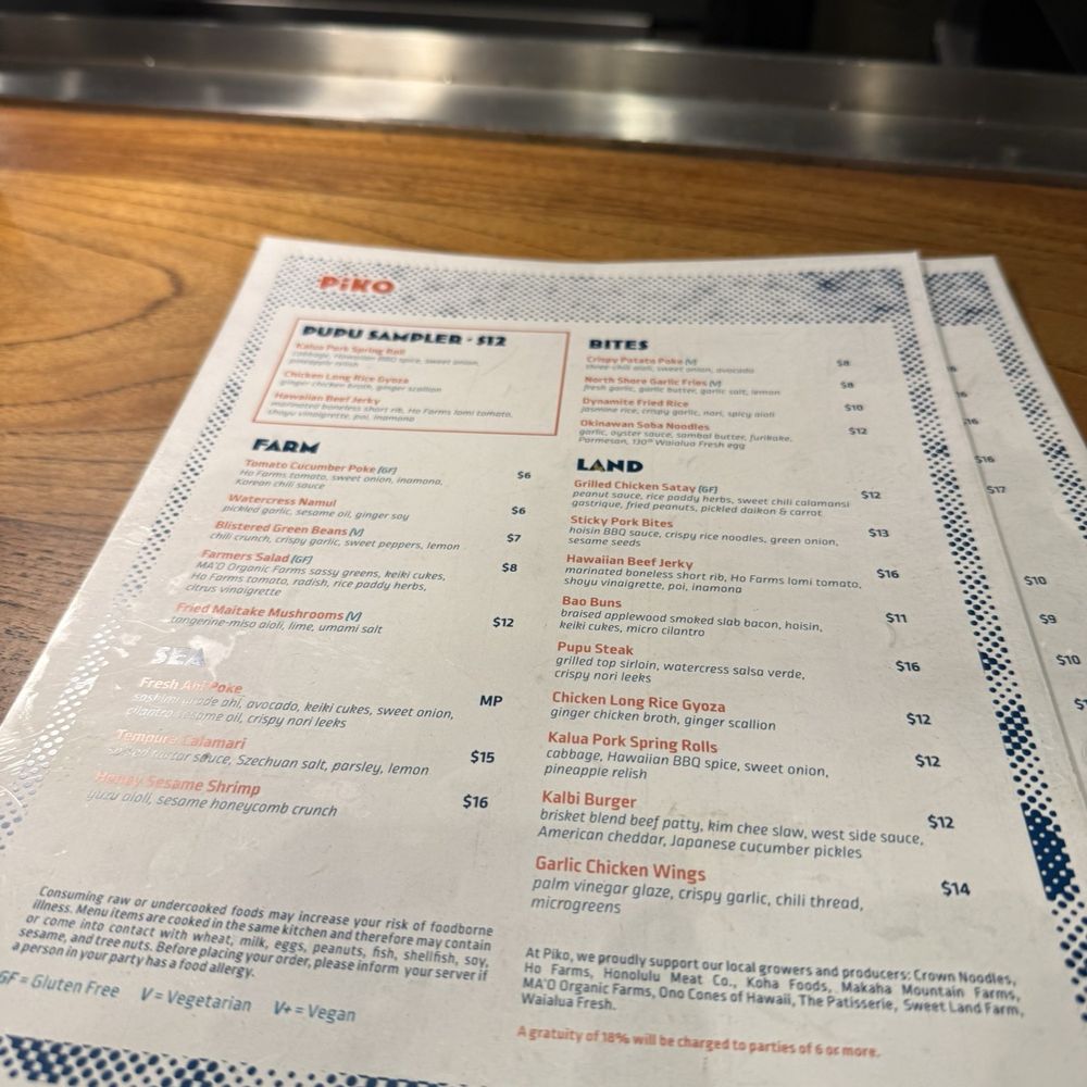 Piko Kitchen + Bar - Piko's menu - Cocktail Bars Near Me - Honolulu, Hawaii