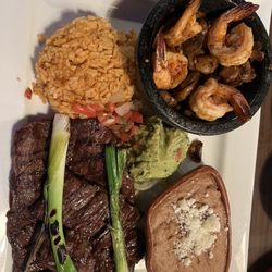 Luna Mexican Grill - Carne asada with prawns and garlic mushrooms.