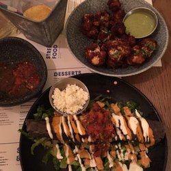 Wahaca - Cauliflower bites, salsa and chips, sweet potato taquito with chipotle mayo and feta