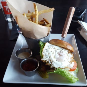 The Burlington League - The Hang N burger.  Overcooked and dry. - Gastropubs Near Me - Omaha, Nebraska