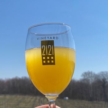 Vineyard 2121 - a hand holding a glass of wine - Wine Tasting Room Near Me - Benton Harbor, Michigan