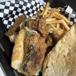 This is supposed to be a Fried French Dip No dipping sauce and not sure what meat this is