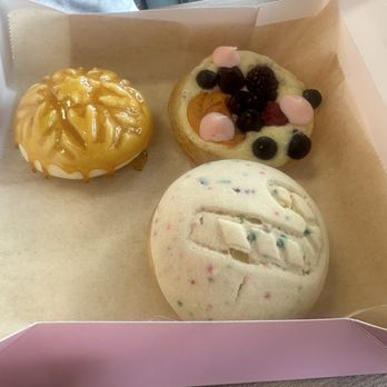 Aurora Cafe and Bakery - Crème brûlée concha, danish, and sprinkle concha. - Bakeries Near Me - Overland Park, Kansas