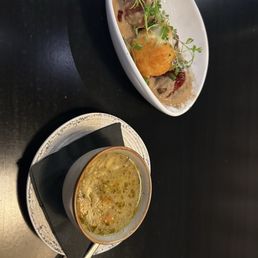 Appetizers - seasonal soup (chicken, which was yummy) and the Swedish wagyu meatballs (delicious!) Appetizers - seasonal soup (chicken, which was yummy) and the Swedish wagyu meatballs (delicious!)