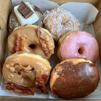 Early Bird Donuts - Maple bacon donut  S'mores donut  Coconut donut  Strawberry glazed  Bavarian cream filled - Donuts Near Me - Durham, North Carolina