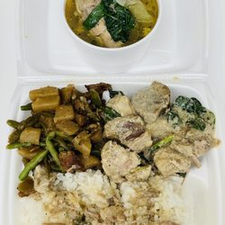Pepa's Lumpia - Auburn - Chicken soup, squash dish, and pork in coconut cream dish. Delicious!