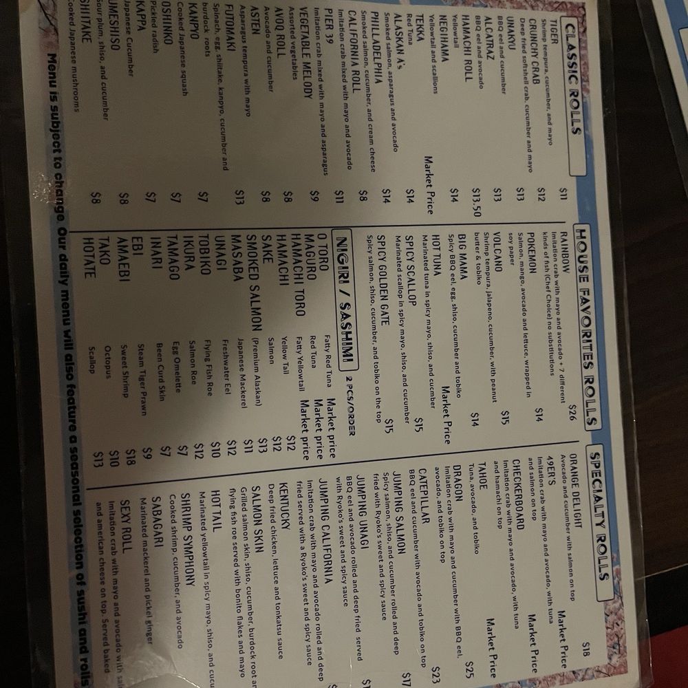 Ryoko's - Menu - Sushi Bars Near Me - San Francisco, California Ryoko's - Menu - Sushi Bars Near Me - San Francisco, California