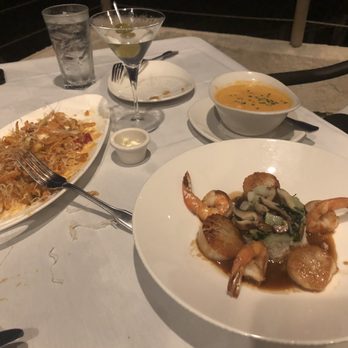 Chart House - Scallops and shrimp entree  Lobster bisque  Calamari - Seafood Near Me - Longboat Key, Florida