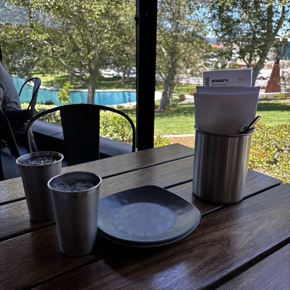 Oscar's Brewing Company - Complementary water and view of the pond - American Near Me - Temecula, California