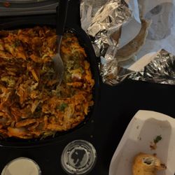 Alibaba Kebab - Garlic Naan, (4) Potato Samosa, Chicken Shawarma over Rice