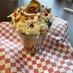 BBQ Sundae - Delicious, hot & cold & vinegary & sweet. The baked bean finale was a little too effortless, but the beginning makes up for it BBQ Sundae - Delicious, hot & cold & vinegary & sweet. The baked bean finale was a little too effortless, but the beginning makes up for it