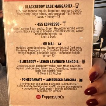 Peppercorn's Grille & Tavern - Cocktail menu - New American Near Me - Worcester, Massachusetts