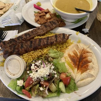 Green Corner Restaurant - Lamb Kafka plate with rice, hummus and salad - Mediterranean Near Me - Chandler, Arizona