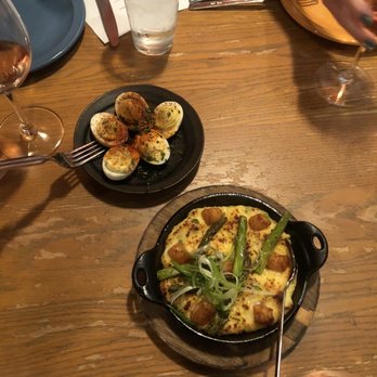 Extra Virgin - Deviled Eggs and Scallops with polenta and asparagus - Tapas/Small Plates Near Me - Kansas City, Missouri Extra Virgin - Deviled Eggs and Scallops with polenta and asparagus - Tapas/Small Plates Near Me - Kansas City, Missouri