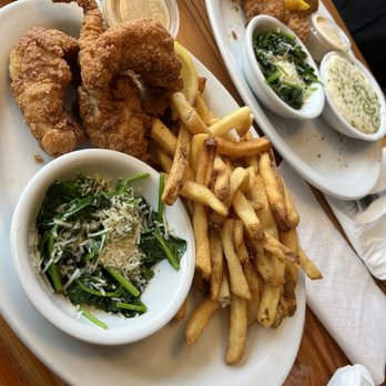 Jonah's Fish & Grits - Fried catfish, fries and spinach - Seafood Near Me - Thomasville, Georgia Jonah's Fish & Grits - Fried catfish, fries and spinach - Seafood Near Me - Thomasville, Georgia