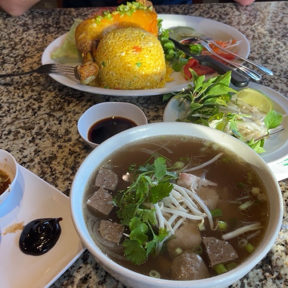 Pho A3. Goi Cuon Thit Nuong - Grilled Pork Spring Rolls P8. Pho Tai Bo Vien Specialty. Fried Chicken Rice. Lychee Tea. Pho A3. Goi Cuon Thit Nuong - Grilled Pork Spring Rolls P8. Pho Tai Bo Vien Specialty. Fried Chicken Rice. Lychee Tea.