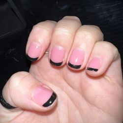 Nail Bar Lounge - The first time when he used an un natural pink and the black part was sloppy.