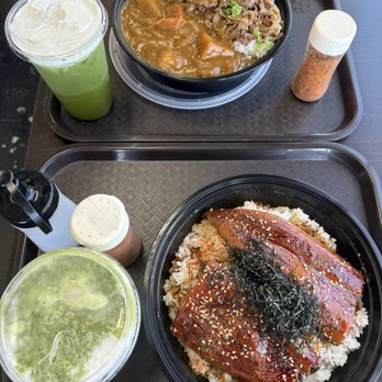 Sumo Go - Top (large gyudon curry and large matcha einspanner), bottom (large unadon and matcha lychee cloud kori) - Japanese Near Me - San Diego, California Sumo Go - Top (large gyudon curry and large matcha einspanner), bottom (large unadon and matcha lychee cloud kori) - Japanese Near Me - San Diego, California