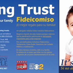 The Document People - Our Living Trust/Fideicomiso postcard, sent to all San Fernando residents - Front