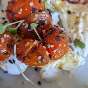 Lele Cake - Goat cheese with marinated cherry tomatoes - Coffee & Tea Near Me - Los Gatos, California