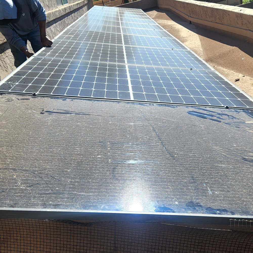 Arizona Solar Wave - "New" panel installed, as compared to my 5 year old panels above it. - Solar Installation Near Me - Mesa, Arizona Arizona Solar Wave - "New" panel installed, as compared to my 5 year old panels above it. - Solar Installation Near Me - Mesa, Arizona