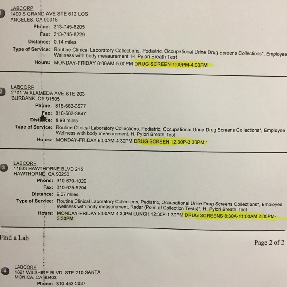 Labcorp - Drug screen hours of other locations - Laboratory Testing Near Me - Los Angeles, California Labcorp - Drug screen hours of other locations - Laboratory Testing Near Me - Los Angeles, California