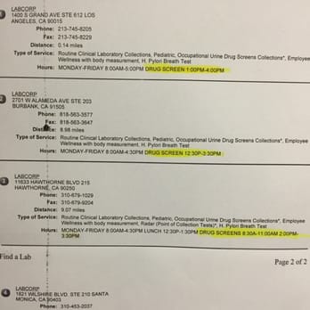 Labcorp - Drug screen hours of other locations - Laboratory Testing Near Me - Los Angeles, California
