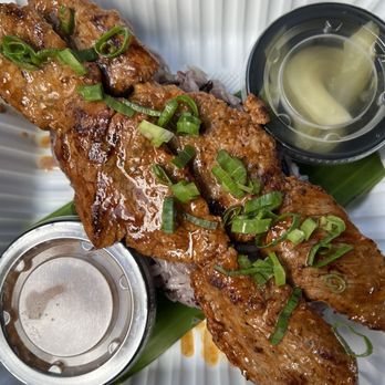 Khao and Papas - Beef Skewers with purple sticky rice - Peruvian Near Me - Honolulu , Hawaii