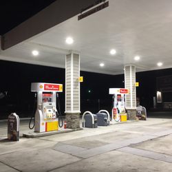 Shell - Well-lit gas pumps
