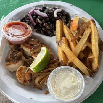 BO's Fish Wagon - I got the grilled shrimp plate with beans and rice and fries. It was great! - Seafood Near Me - Key West, Florida