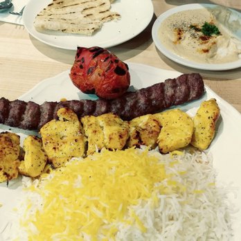 Kababa - Vaziri kebab order (one skewer of beef kebab & one of chicken), and of course the perfectly made juicy Persian tomato! - Persian/Iranian Near Me - Aurora, Ontario