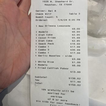 Crawfish Cafe - Total for 5 people - Seafood Near Me - Houston, Texas