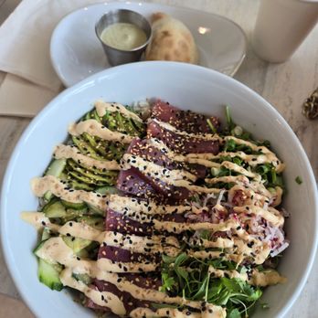 Pura Vida Miami - Spicy tuna bowl with beef empanada - Breakfast & Brunch Near Me - Dania Beach, Florida Pura Vida Miami - Spicy tuna bowl with beef empanada - Breakfast & Brunch Near Me - Dania Beach, Florida