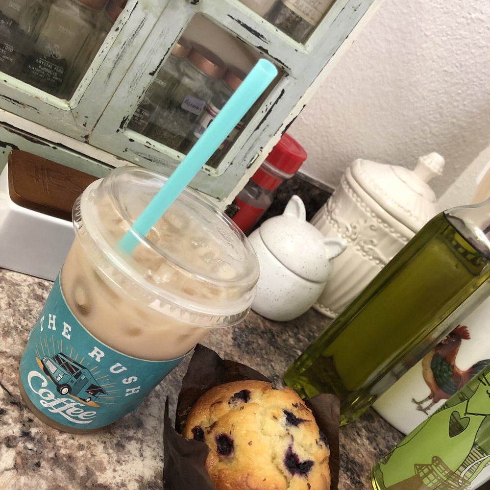 Iced Chai Tea, Straight Up with Blueberry Muffin. Visited our apartment complex today! 7/27/19