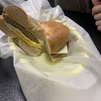 Jac's Cafe - Sausage, Egg and Cheese on plain bagel - Breakfast & Brunch Near Me - Winthrop, Massachusetts