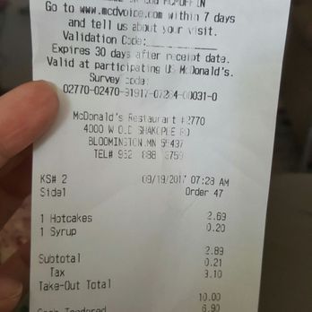 McDonald's - a receipt for a $ 1, 000 - Fast Food Near Me - Bloomington, Minnesota