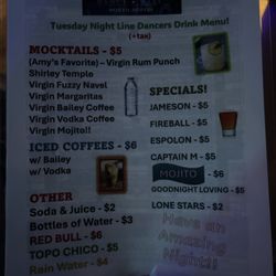 Mavericks Dance Hall - Drink menu