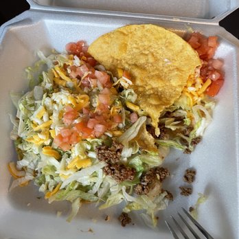 Los Volcanes Mexican Restaurant - Soggy (not crispy) taco with mystery ground meat and a avocado tostada. - Mexican Near Me - Parker, Colorado