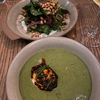Trestle - Green garlic soup & Salad - New American Near Me - San Francisco, California Trestle - Green garlic soup & Salad - New American Near Me - San Francisco, California
