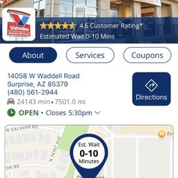Screen shot of app showing 0-10 minutes wait time Screen shot of app showing 0-10 minutes wait time