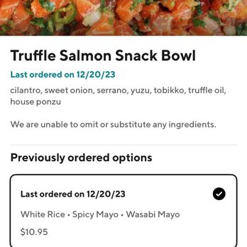 SeaSweets Poke - my order of a Truffle Salmon Snack Bowl - Poke Near Me - Beaverton, Oregon SeaSweets Poke - my order of a Truffle Salmon Snack Bowl - Poke Near Me - Beaverton, Oregon