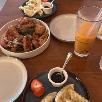 Thai Bistro - Steamed Dumplings Basil Wing Thai Ice Tea w Boba - Thai Near Me - Santa Barbara, California