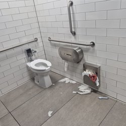 Kum & Go - Soiled underwear in the bin, used tampon applicator on the floor, toilet paper everywhere